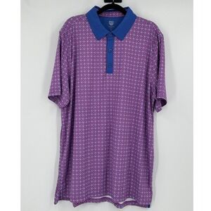 Graham Luxe Mens XL Purple Blue Geometric Floral Performance Golf Polo Shirt
